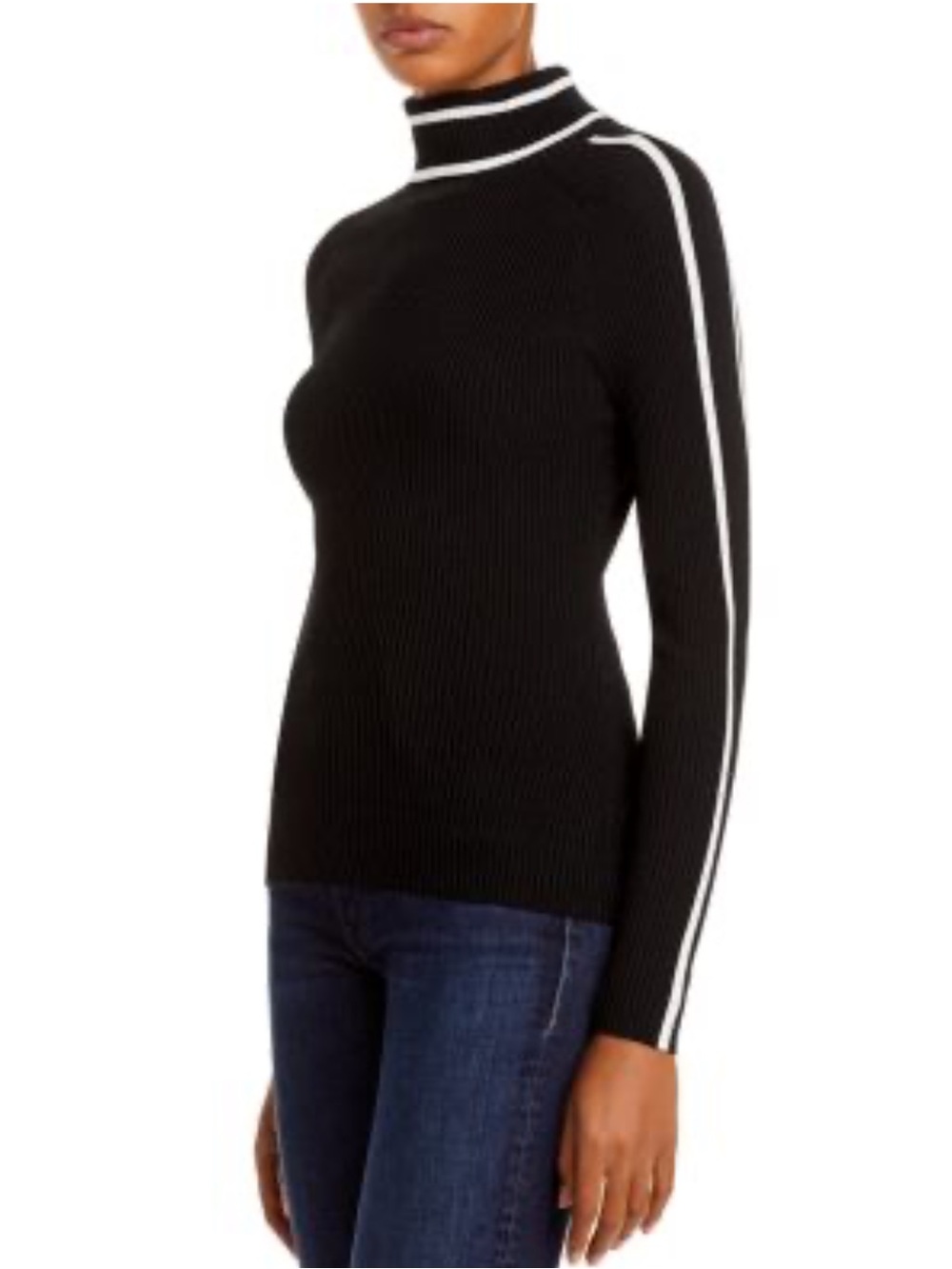Milly Racer Stripe Black and White Ribbed Turtleneck Sweater Size Small